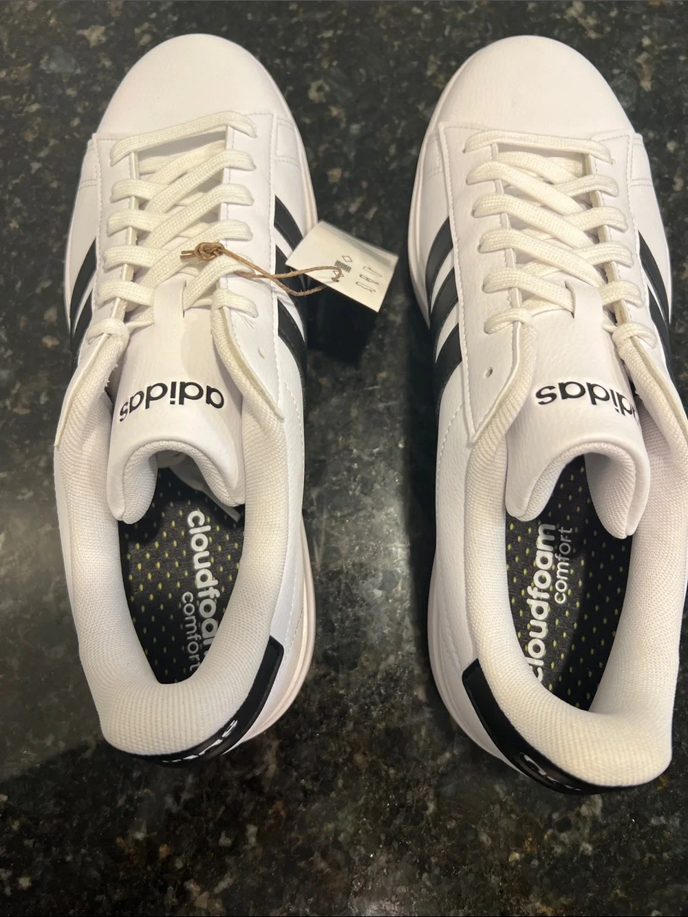 New adidas Grand Court 2.0 White Sneaker with Black Three-Stripes 11 M